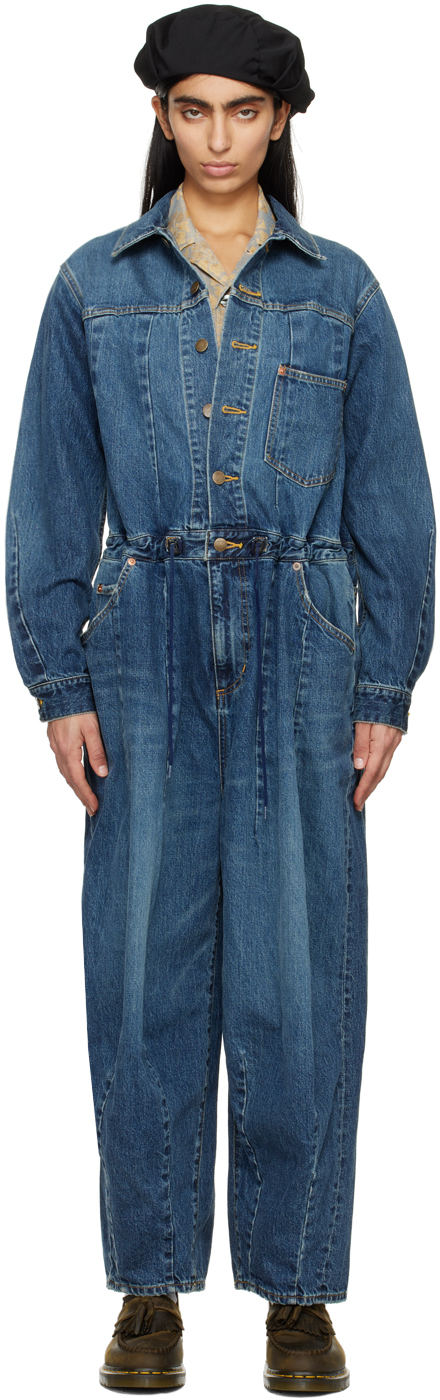 Shop Needles Blue Darts Denim Jumpsuit In Indigo