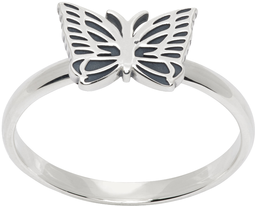 Bague Argentée Avec Cabochon Photo Papillon Azuré Commun - Neuf Avec Étiquettes