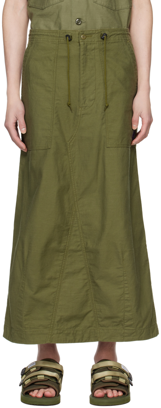 Needles Khaki Fatigue Midi Skirt In B-olive