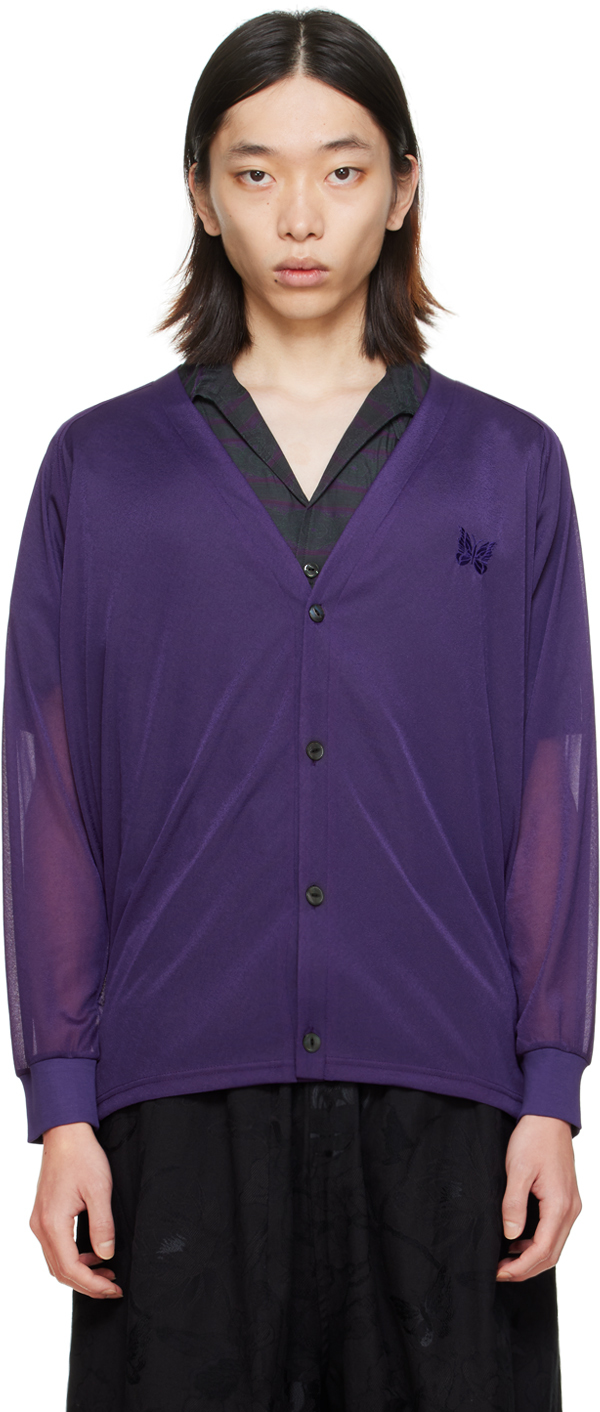 Needles embroidered-logo V-neck cardigan - Purple