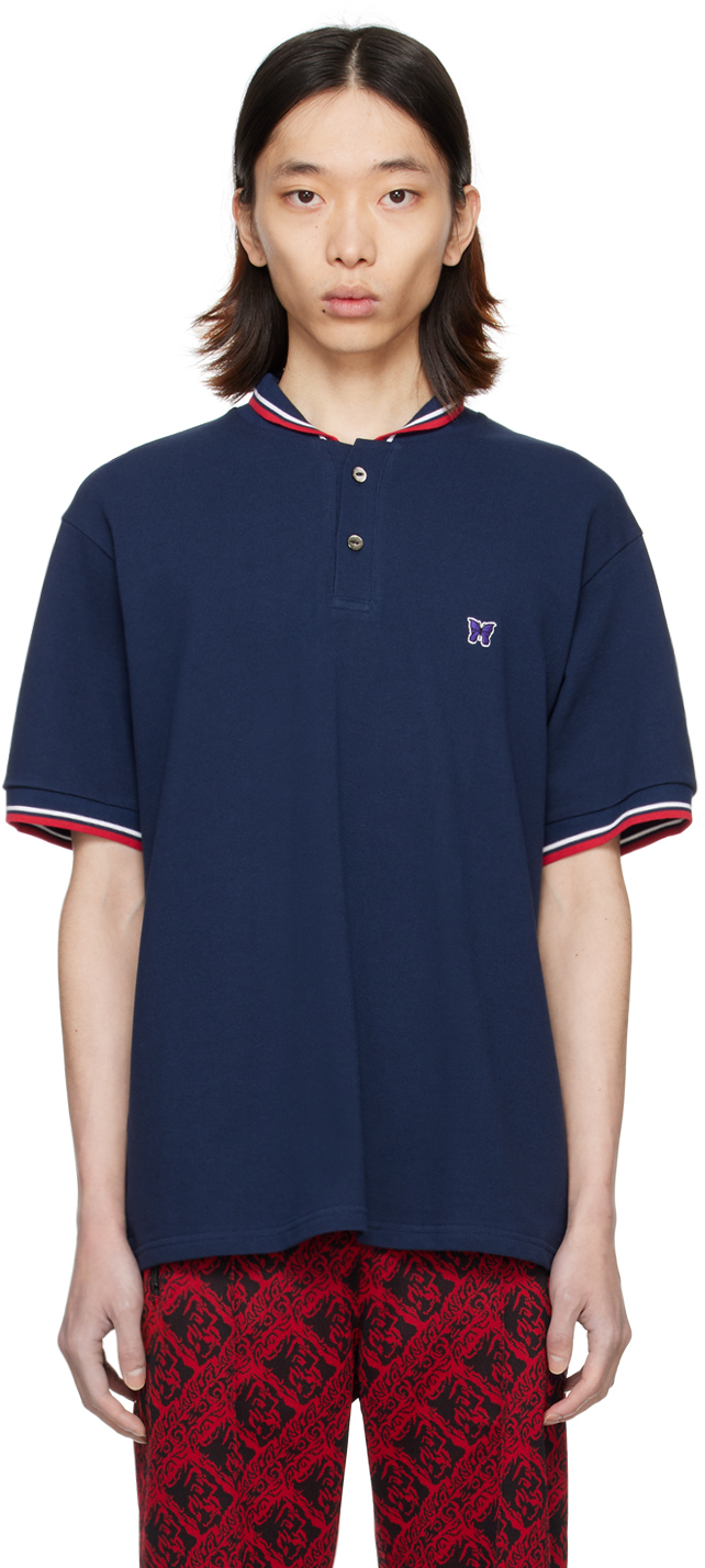 Needles Logo-patch Short-sleeve Polo Shirt In B-navy