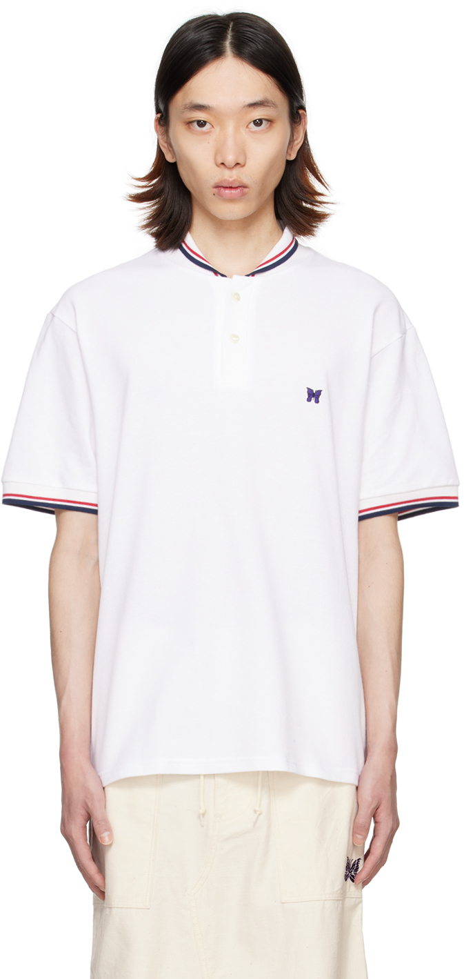 NEEDLES WHITE SHAWL COLLAR POLO