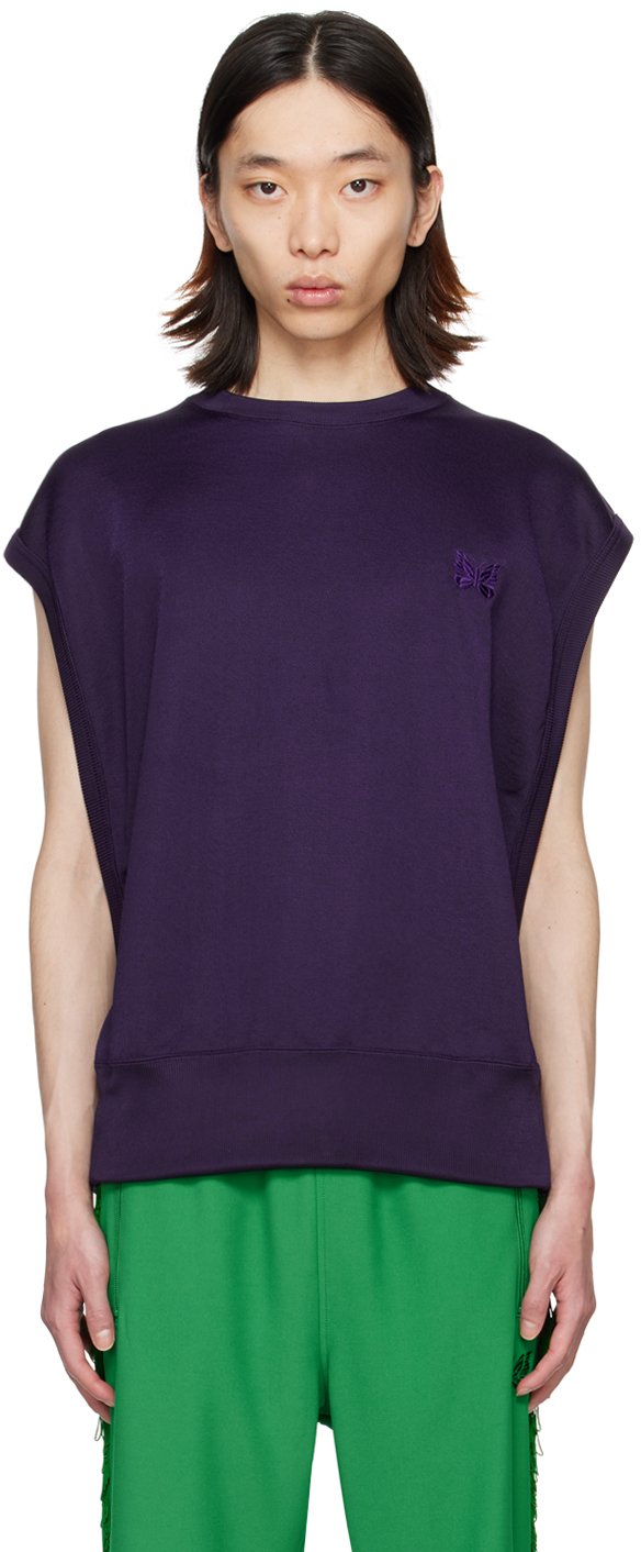 Needles Purple Embroidered Tank Top In B-eggplant