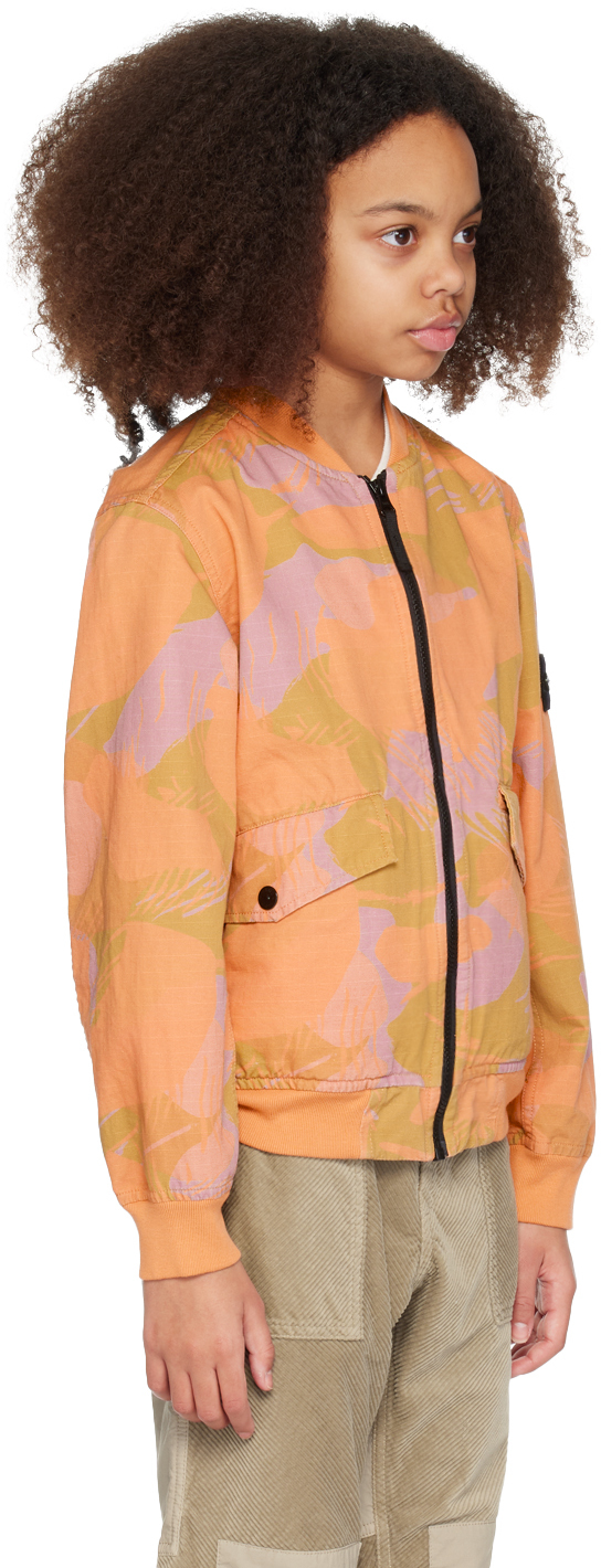 Stone Island Kids Orange Patch Jacket In V0032 - Orange