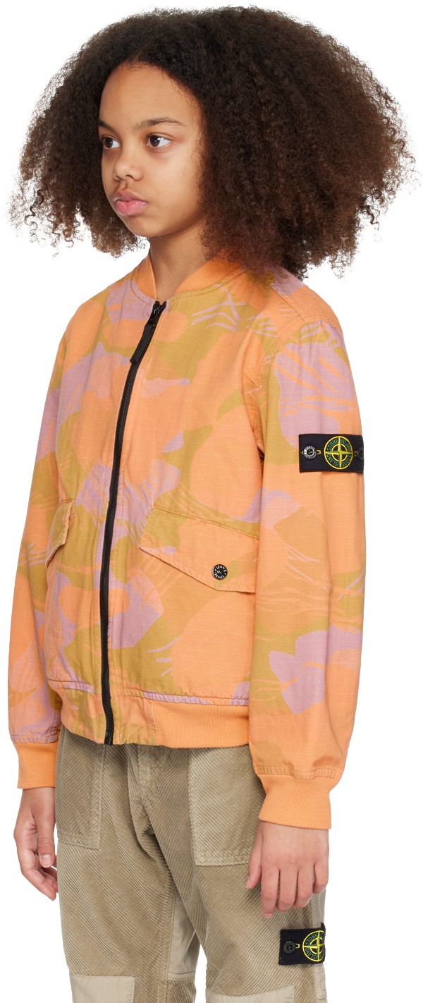 Stone Island Kids Orange Patch Jacket In V0032 - Orange