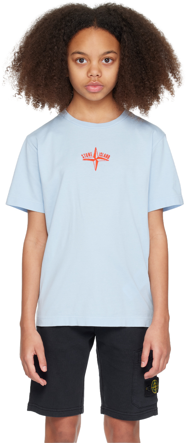 Shop Stone Island Junior Kids Blue Embroidered T-shirt In V0040 - Blue
