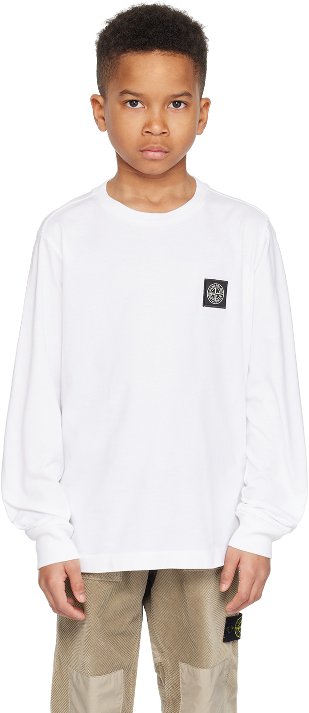 Shop Stone Island Junior Kids White Patch Long Sleeve T-shirt In V0001 - White