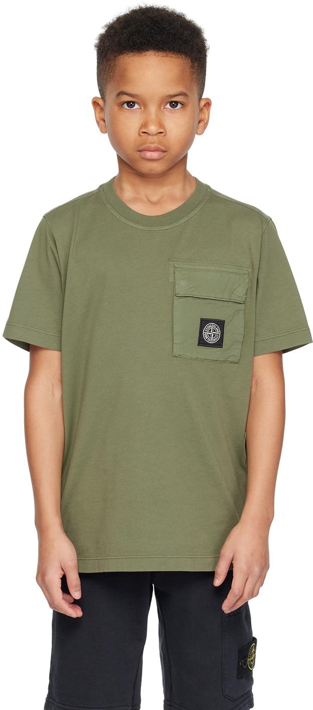 Shop Stone Island Junior Kids Green Patch T-shirt In V0058 - Olive