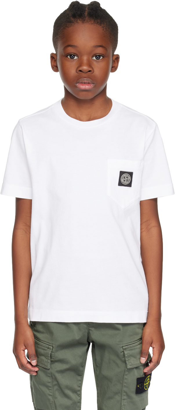 Stone Island Kids White Patch Pocket T-shirt In V0001 - White