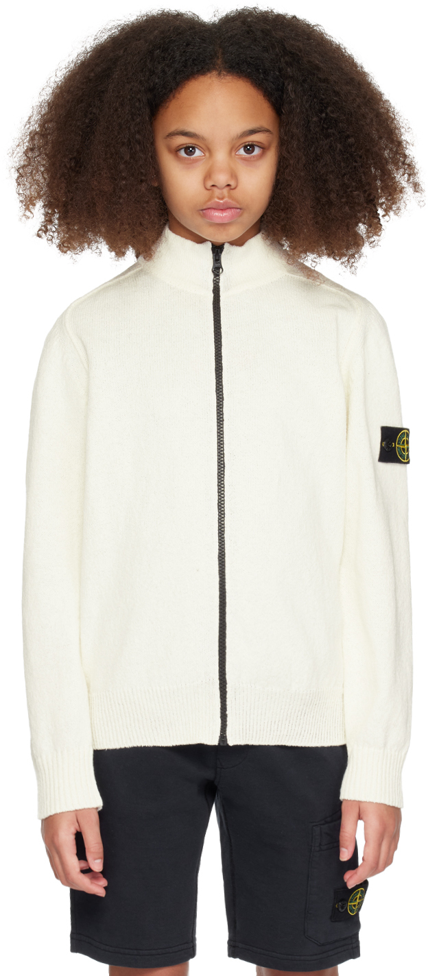 Shop Stone Island Junior Kids Off-white Zip-up Sweater In V0001 - White