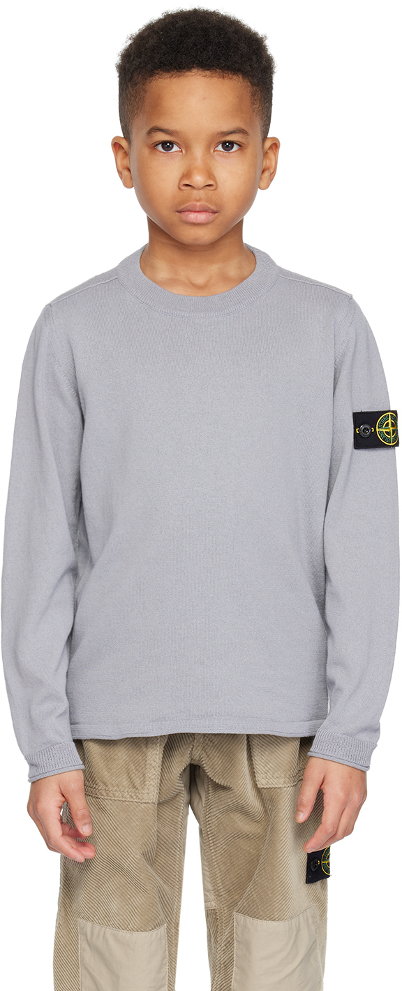 Shop Stone Island Junior Kids Gray Rolled Edge Sweater In V0061 - Pearl Grey