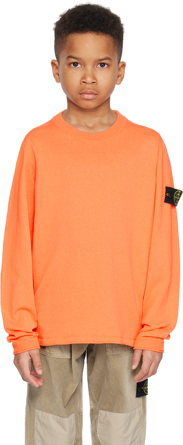 Shop Stone Island Junior Kids Orange Rolled Edge Sweater In V0032 - Orange