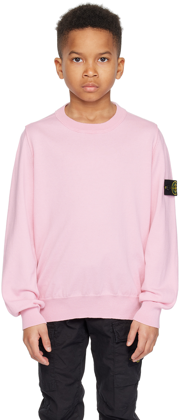 Shop Stone Island Junior Kids Pink Crewneck Sweater In V0080 - Pink