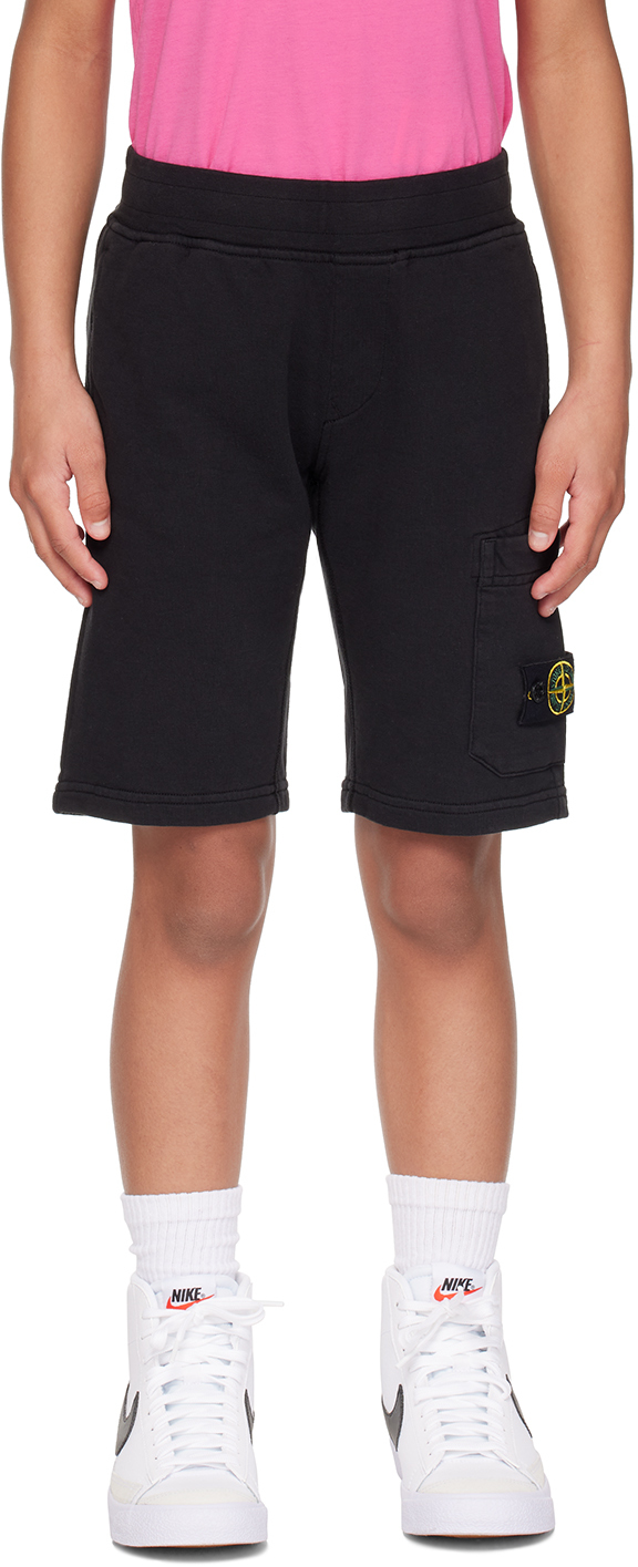 Stone Island Junior Kids Black Patch Shorts In V0029 - Black