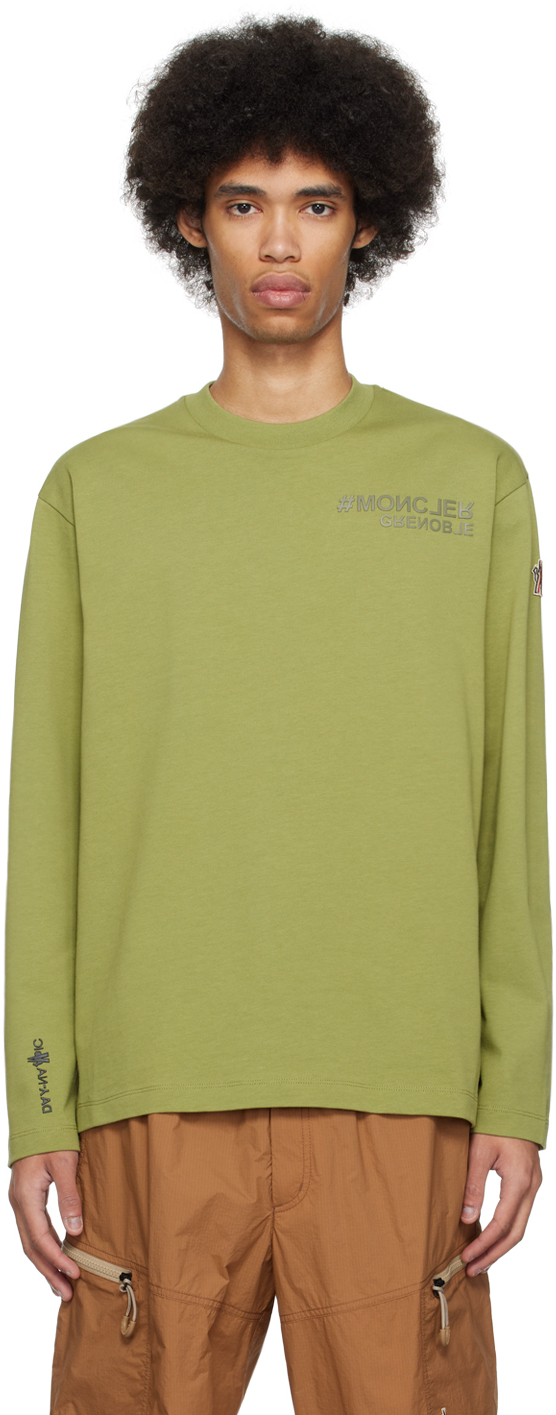 Shop Moncler Green Manica Lunga T-shirt In L. Yellow Olive 81t