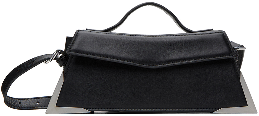 Black Crinkle Leather Metal Shoulder Bag