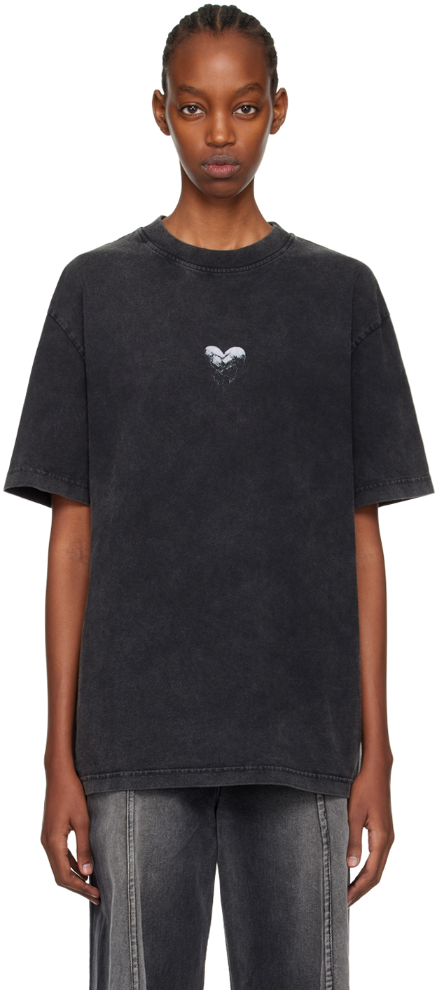Han Kjobenhavn Black 'aliens In Love' T-shirt In Faded Black