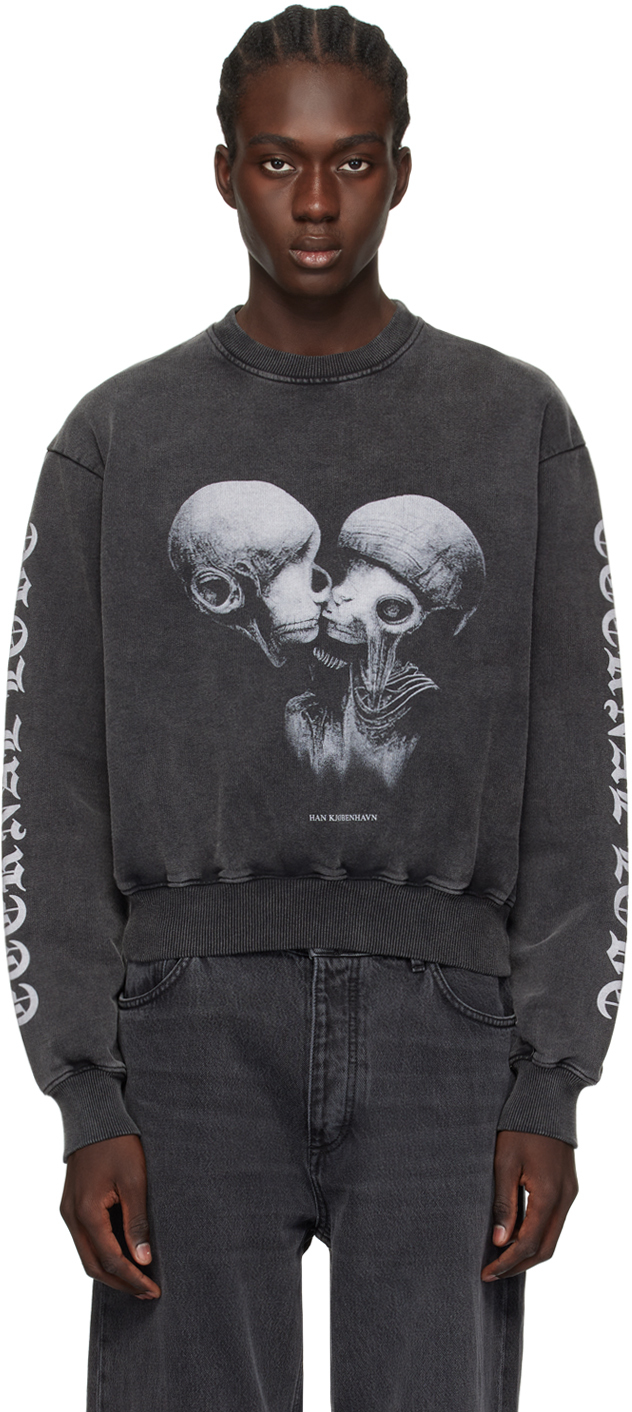 Han Kjobenhavn Grey Aliens Kissing Sweatshirt In Dark Grey