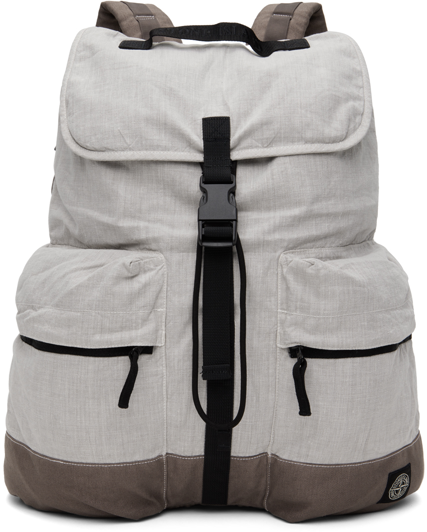 Stone Island Gray Drawstring Backpack In V0092 Dove Grey