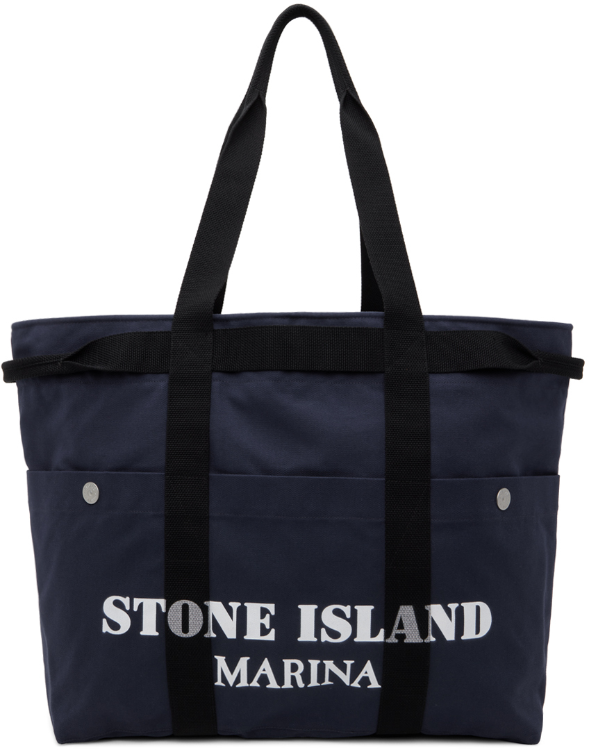 Shop Stone Island Blue Canvas Tote In V0027 - Royal Blue