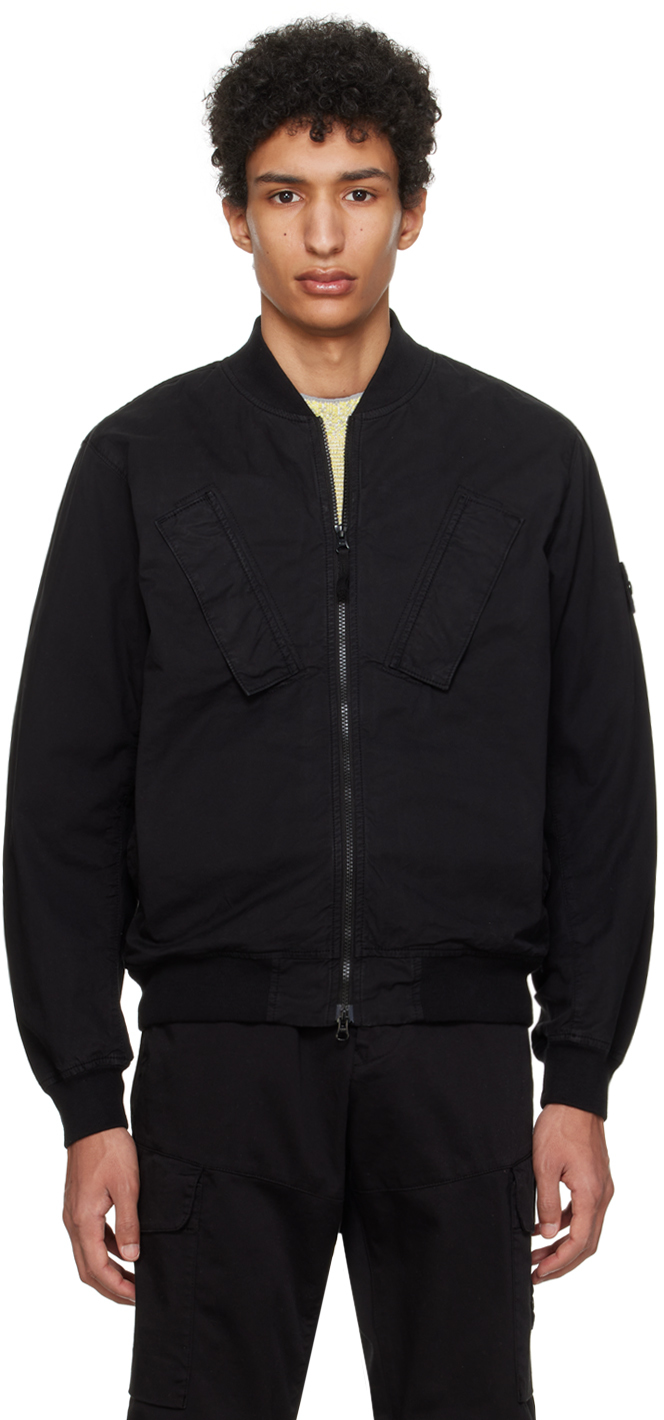Shop Stone Island Black Garment-dyed Bomber Jacket In V0029 - Black