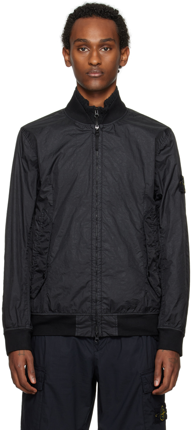 Black Crinkled Bomber Jacket