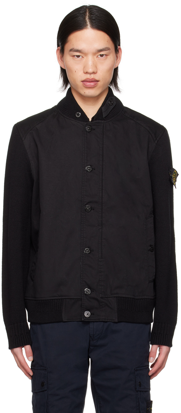 Stone Island Black Garment-dyed Bomber Jacket In V0029 - Black