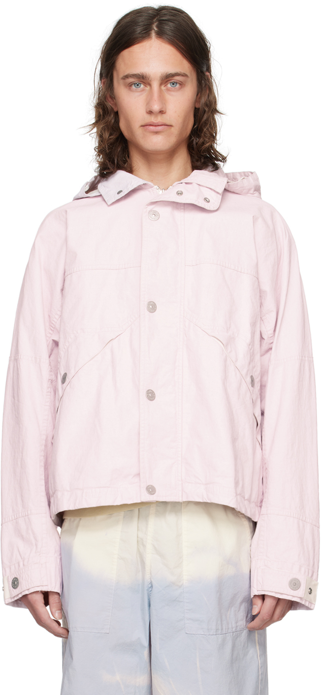 Blouson rose à capuche amovible Stone Island en solde