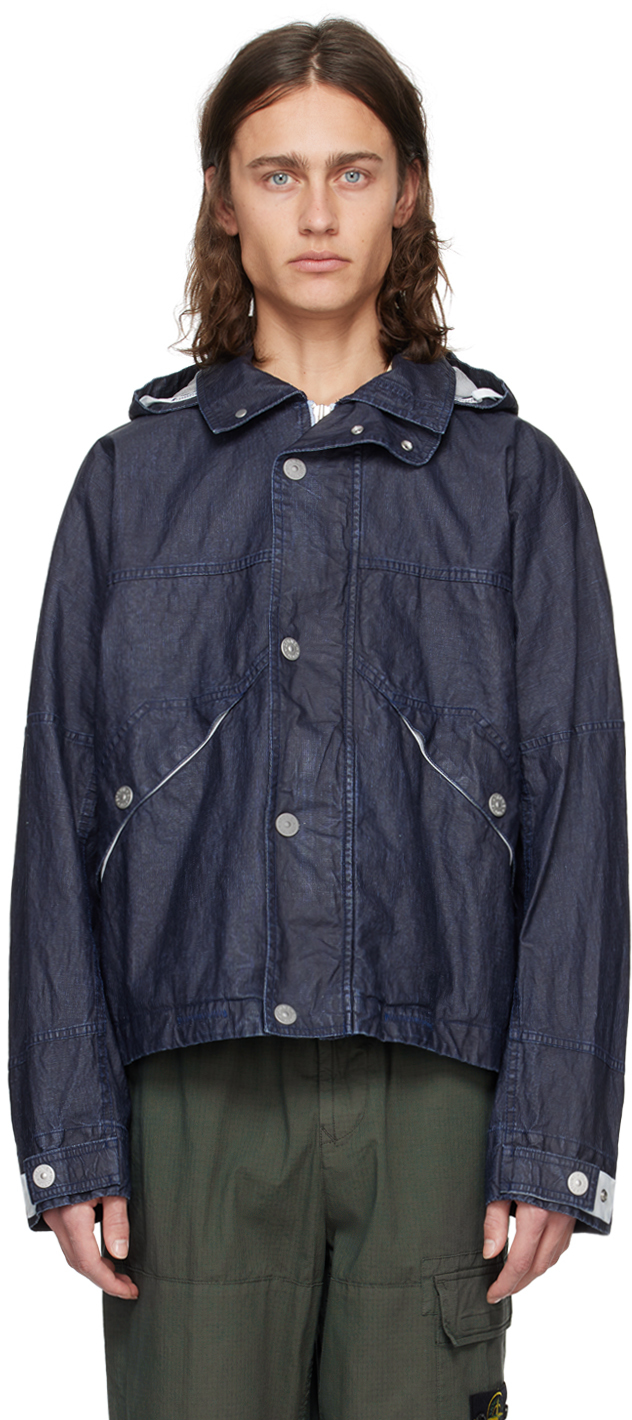 Shop Stone Island Navy Detachable Hood Jacket In V0027 Royal Blue