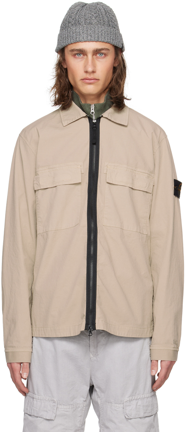 Stone Island Beige Garment-dyed Jacket In V0095 Sand