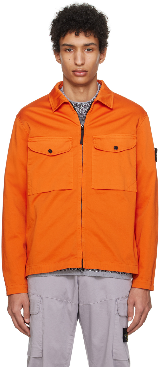 Orange stone island store overshirt