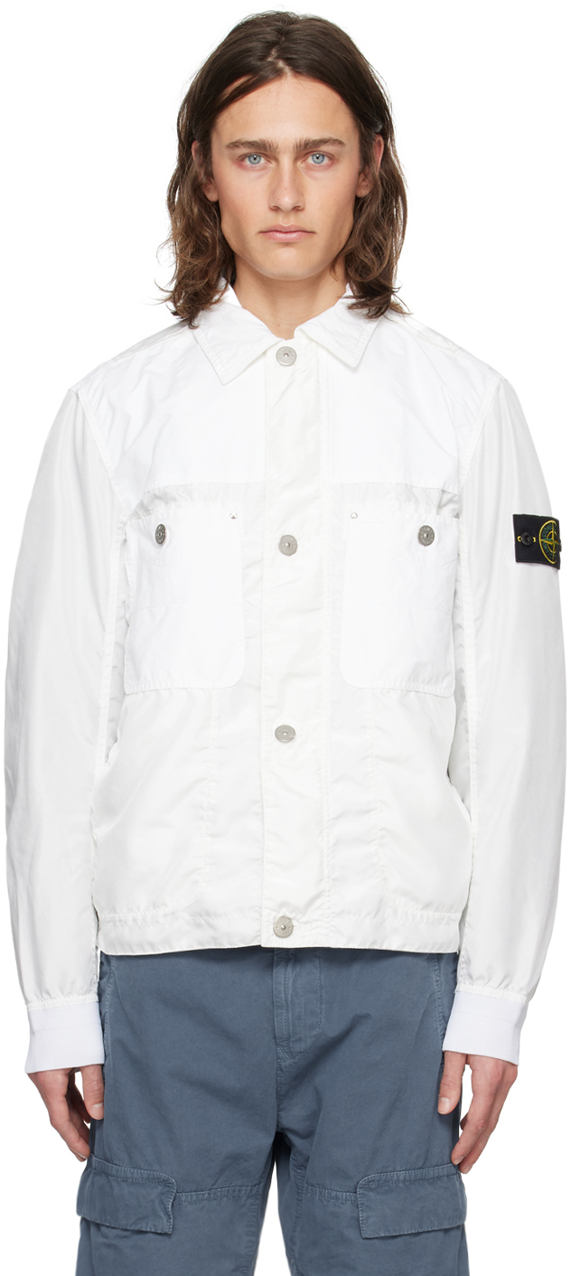 Stone Island White Garment-dyed Jacket In V0001 White