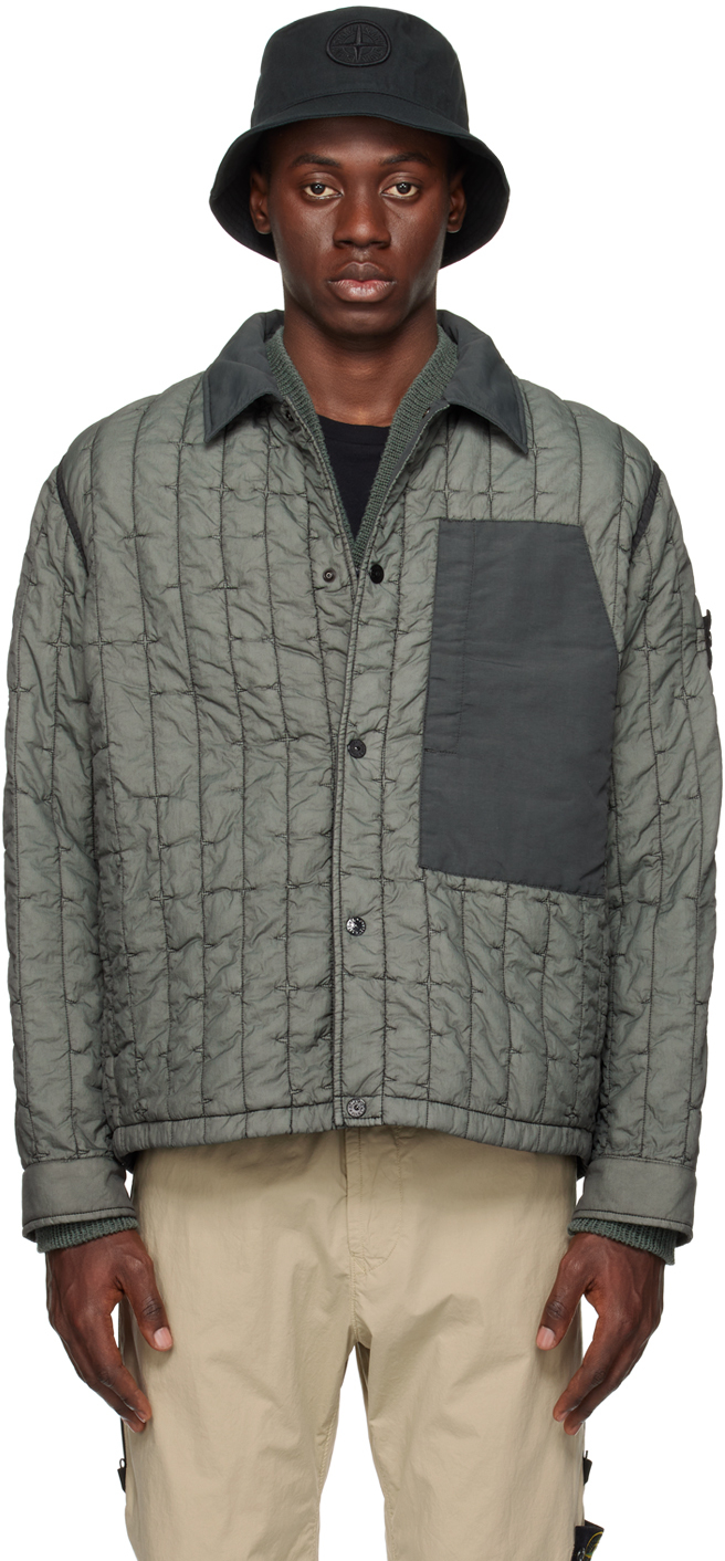 Stone Island Khaki Quilted Jacket In V0059 Musk