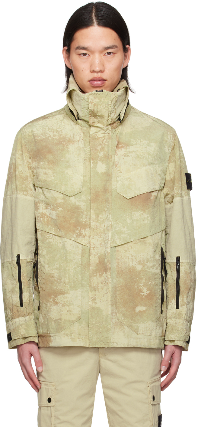 Stone Island Green Camo Jacket In V0091 - Nat Beige