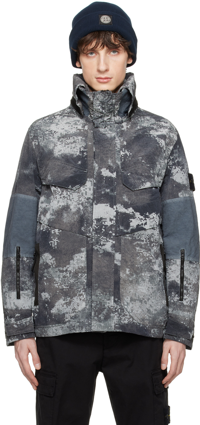 Stone Island Gray Dissolving Grid Jacket In V0060 - Grey
