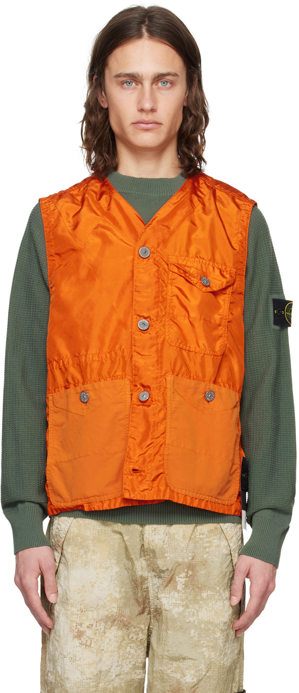 Stone Island Orange Garment-dyed Vest In V0032 Orange