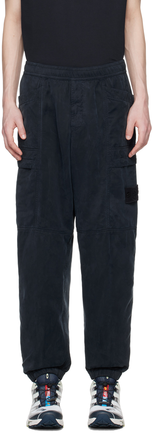 Shop Stone Island Navy Patch Cargo Pants In V0020 Navy Blue