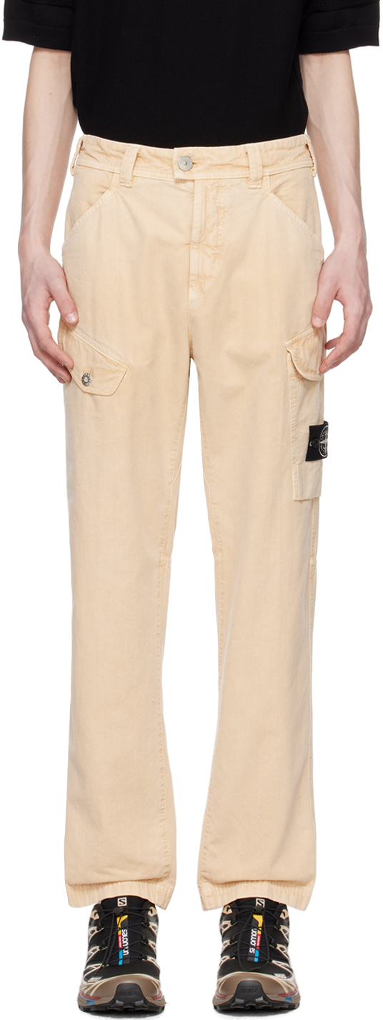 Shop Stone Island Beige Patch Cargo Pants In V0091 Natural Beige