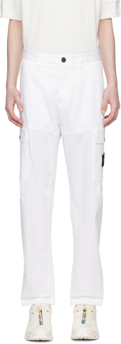 Shop Stone Island White Patch Cargo Pants In V0001 White