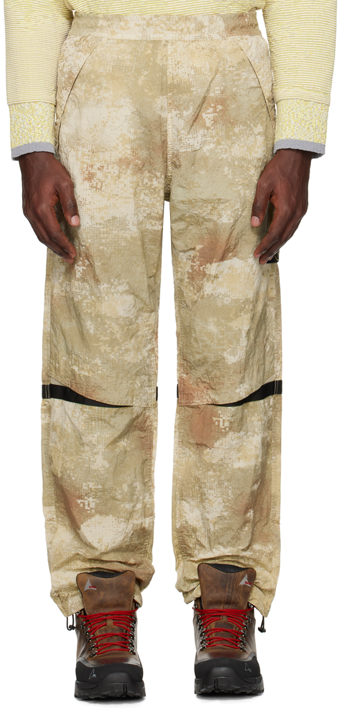 Shop Stone Island Beige Printed Trousers In V0091 Natural Beige