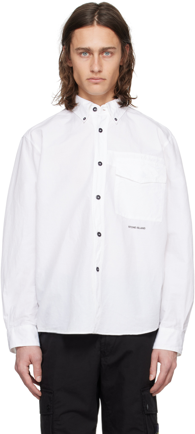 Stone Island: White Spread Collar Shirt | SSENSE