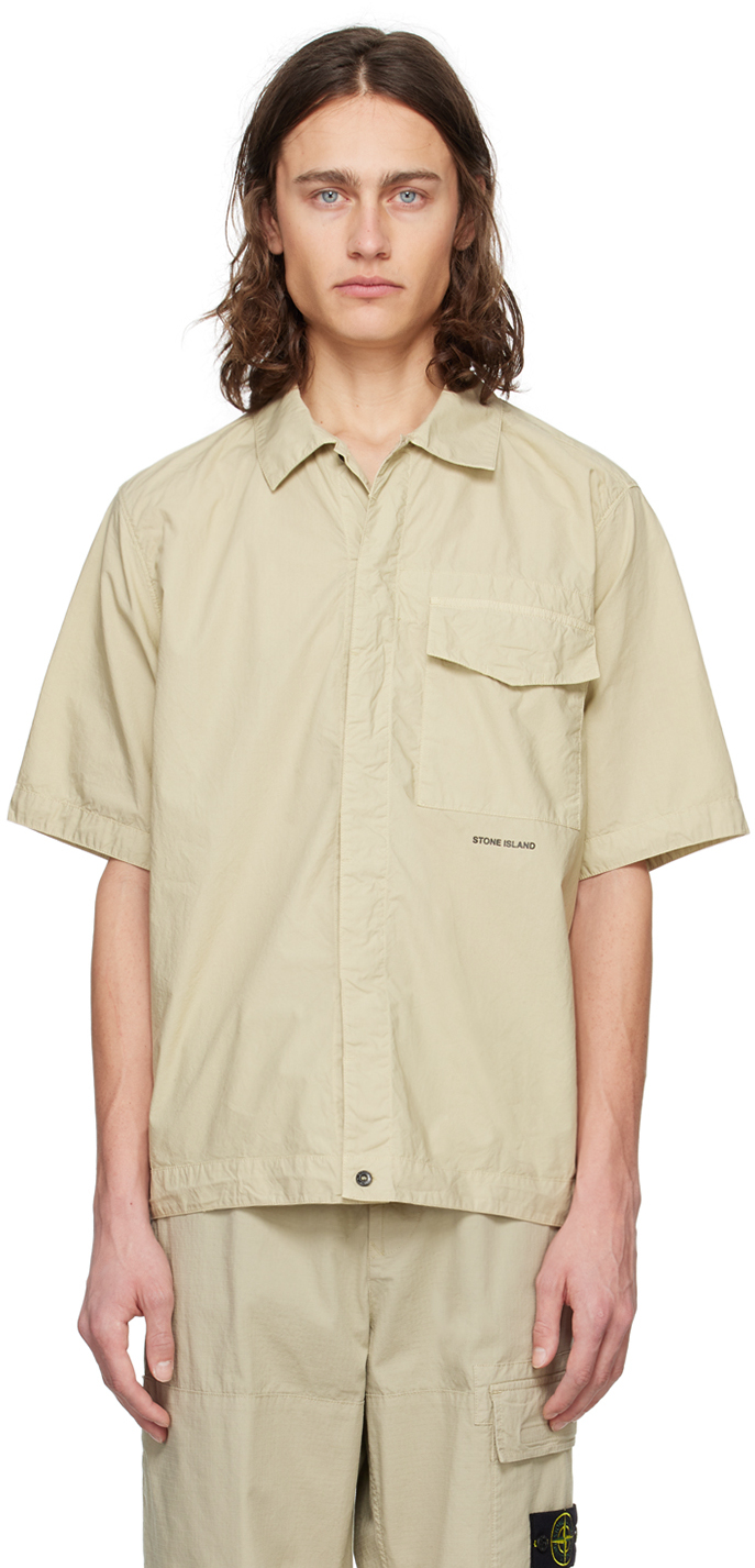 Shop Stone Island Beige Spread Collar Shirt In V0095 Sand