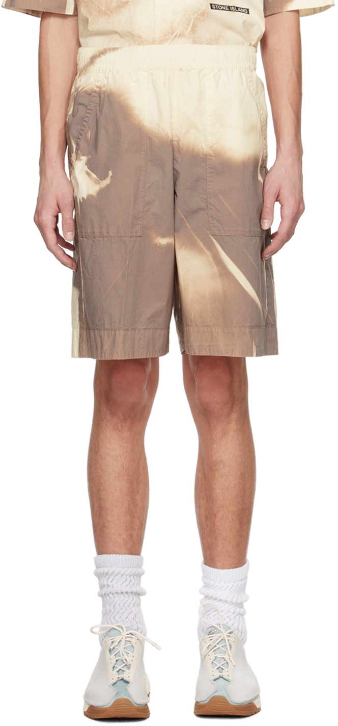 Shop Stone Island Brown & Off-white Graphic Shorts In V0092 Dove Grey