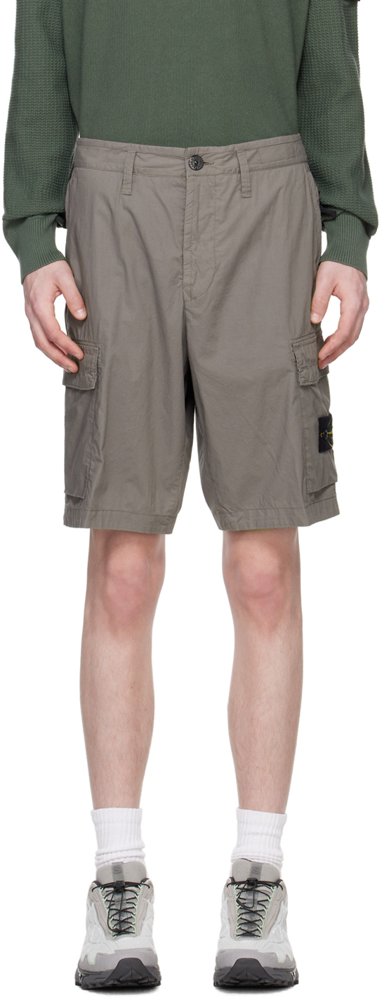 Shop Stone Island Gray Patch Shorts In V0092 Dove Grey