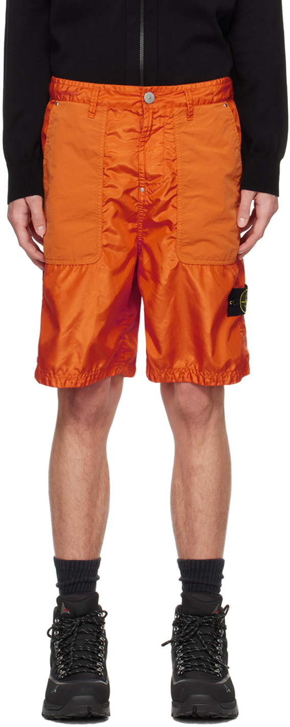 Stone Island Orange Patch Shorts In V0032 Orange
