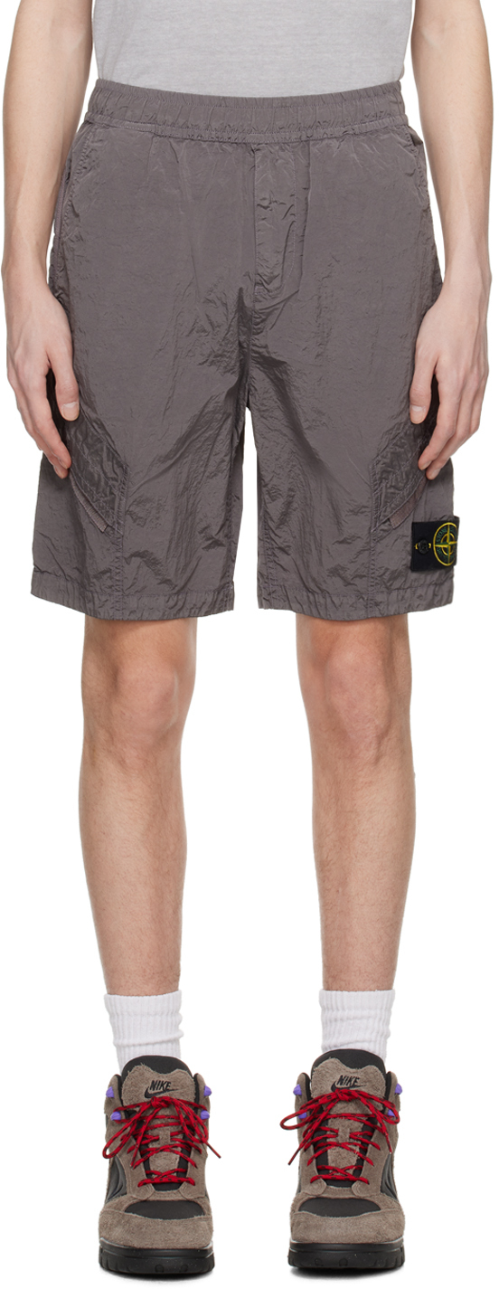 Stone Island Gray Patch Shorts In V0092 Dove Grey