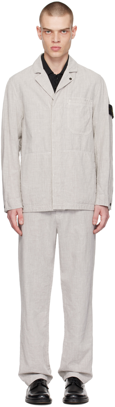 Stone Island Gray Garment-dyed Suit In V0092 Dove Grey
