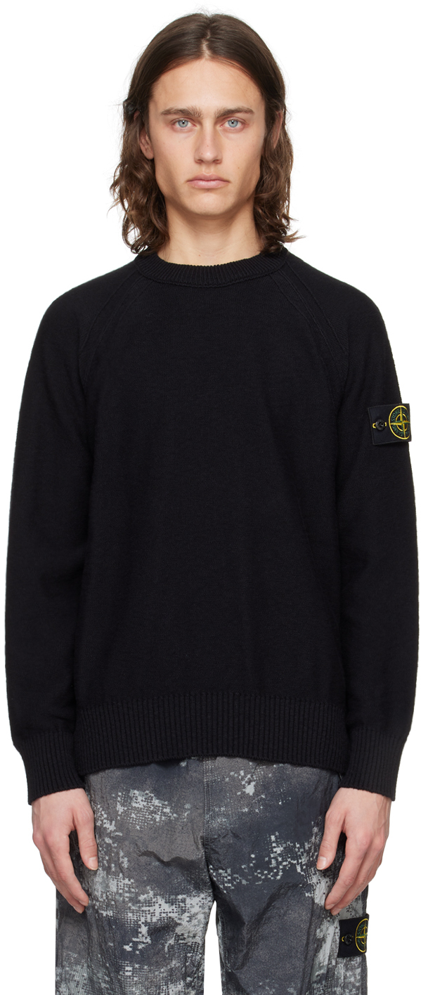 Shop Stone Island Black Raglan Sweater In V0029 Black