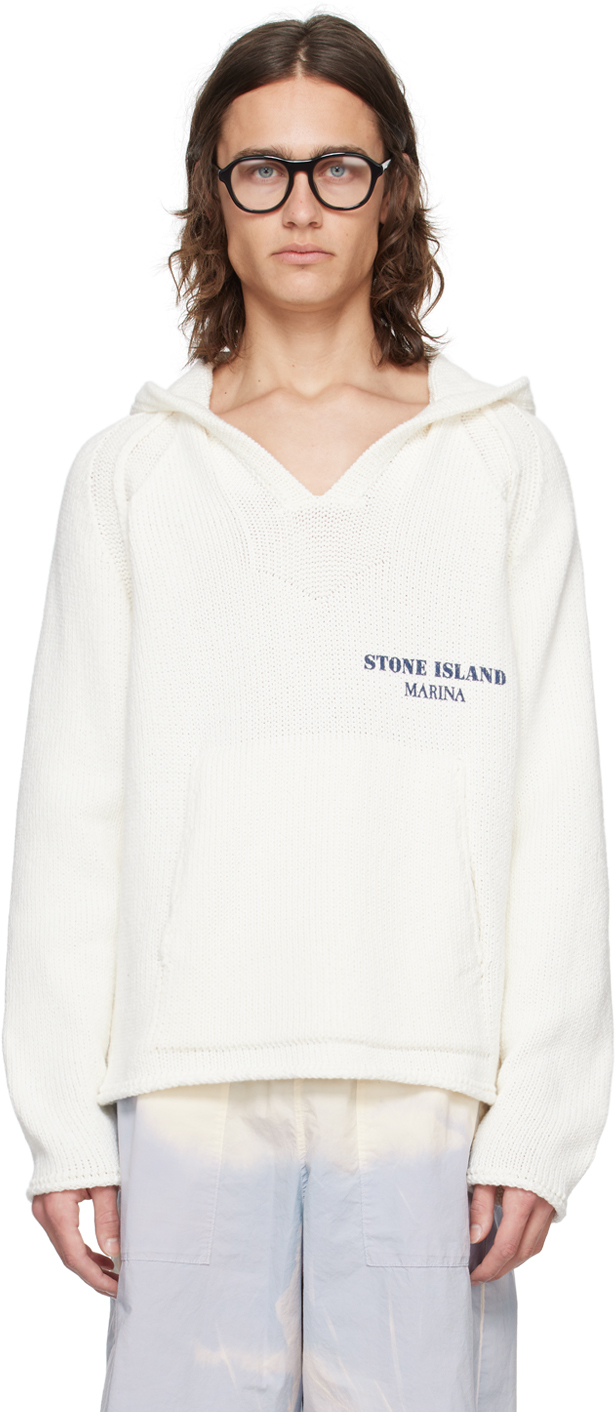 STONE ISLAND WHITE PRINTED HOODIE 