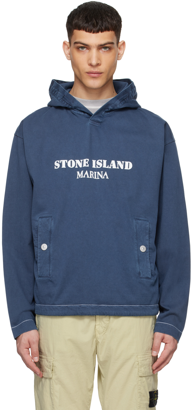 Shop Stone Island Navy Old Treatment Hoodie In V0127 Royal Blue